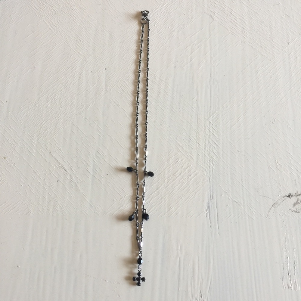 Black Necklace with Small Cross